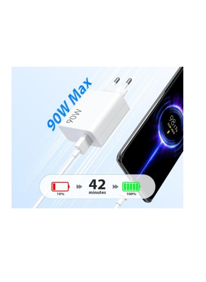 90W Turbo Adapter Fast Charging Type C 1 Meter Cable 6A for mi 15 Ultra 14 13 Ultra Redmi K80 Redmi Turbo 4 3 (Type-A) EU White - Image 2